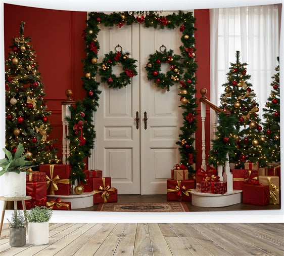 Christmas Photo Backdrop Festive White Door Garland Backdrop UK By Magali