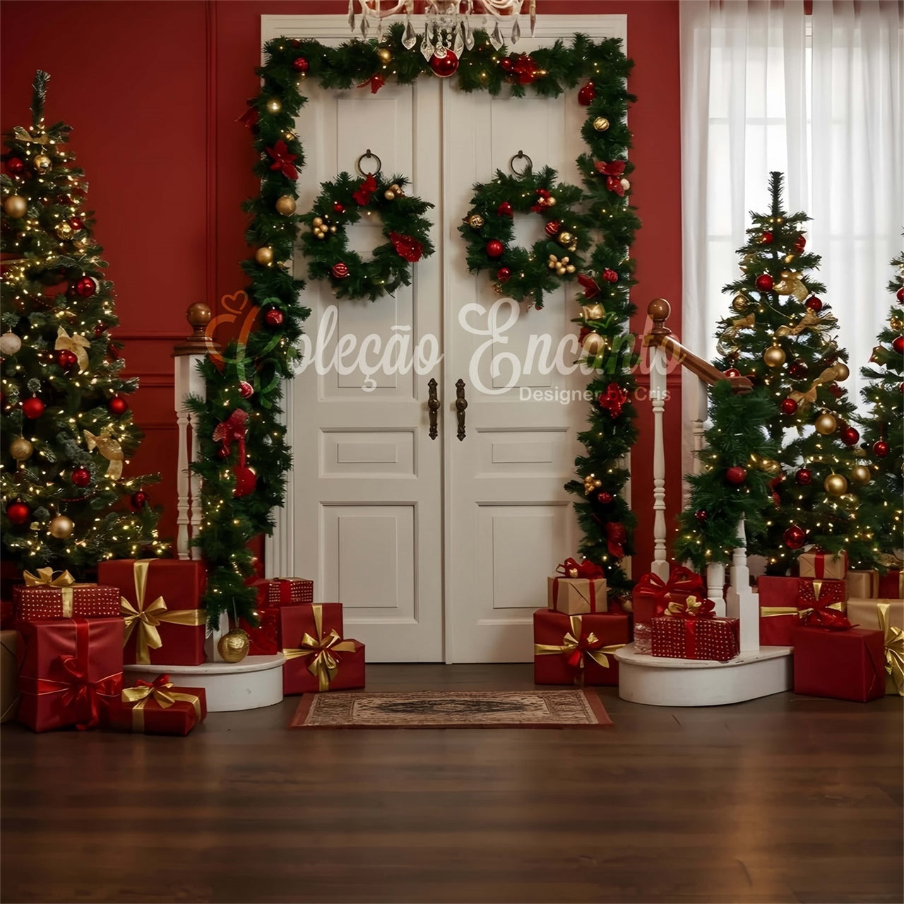 Christmas Photo Backdrop Festive White Door Garland Backdrop UK By Magali
