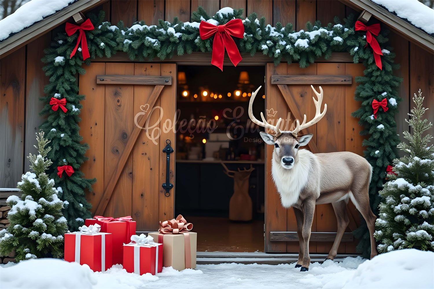 Christmas Tree Farm Backdrop Reindeer Decor Backdrop UK By Magali