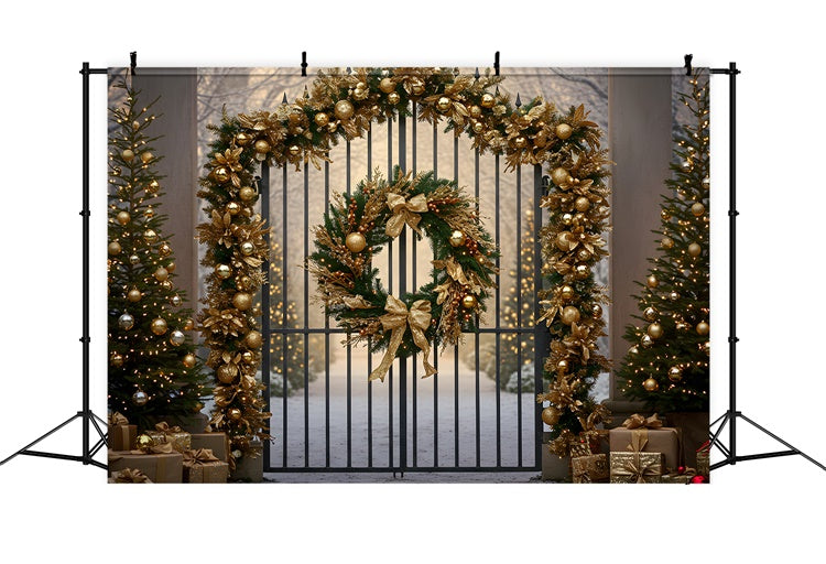 Christmas Tree Backdrop Golden Wreath Gate Decor Backdrop UK By Magali
