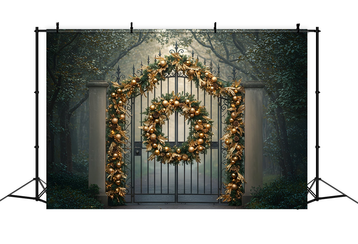 Christmas Backdrop Forest Gate Golden Garland Backdrop UK By Magali