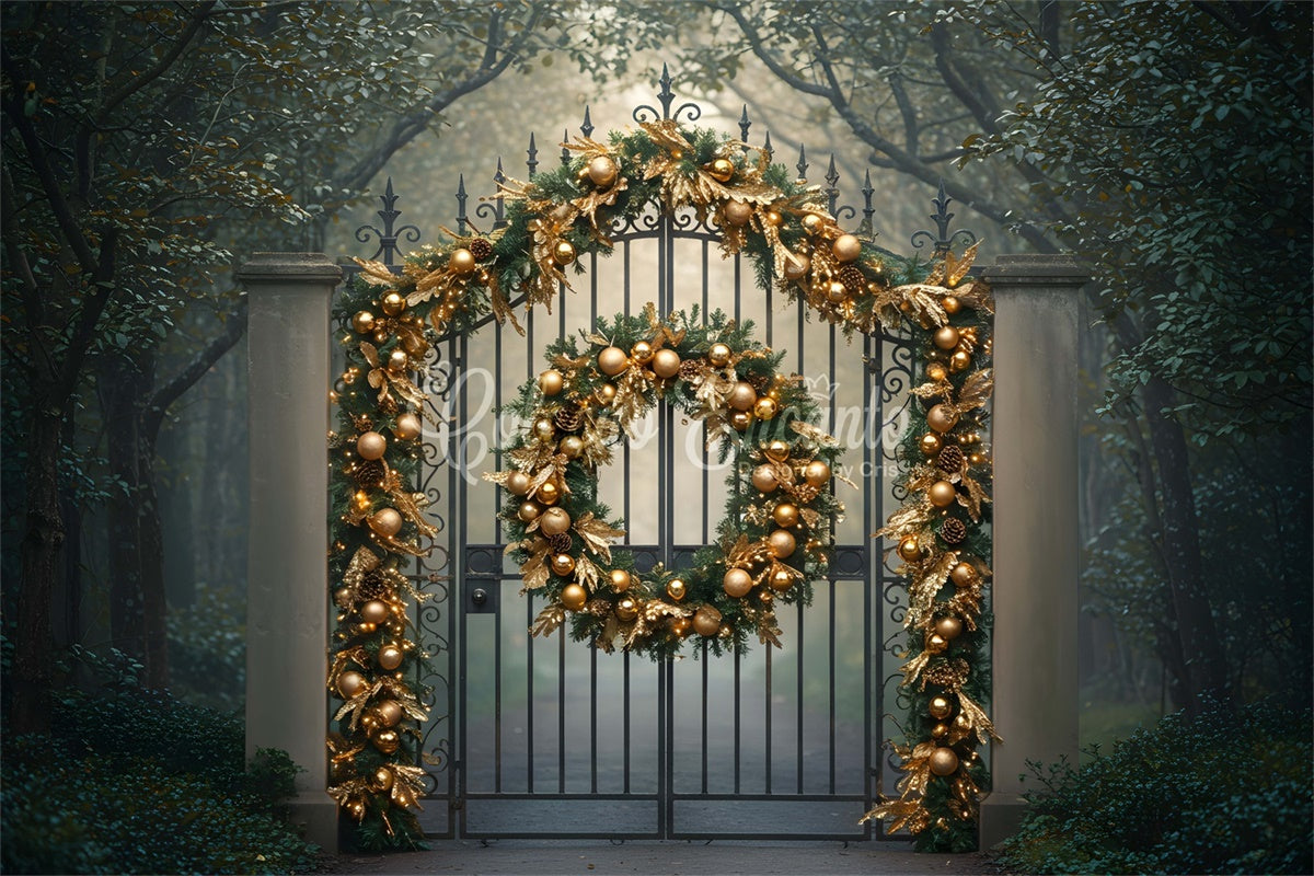 Christmas Backdrop Forest Gate Golden Garland Backdrop UK By Magali