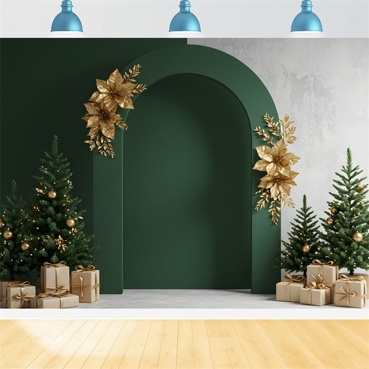 Professional Christmas Backdrops Gold Decor Green Arch Backdrop UK By Magali