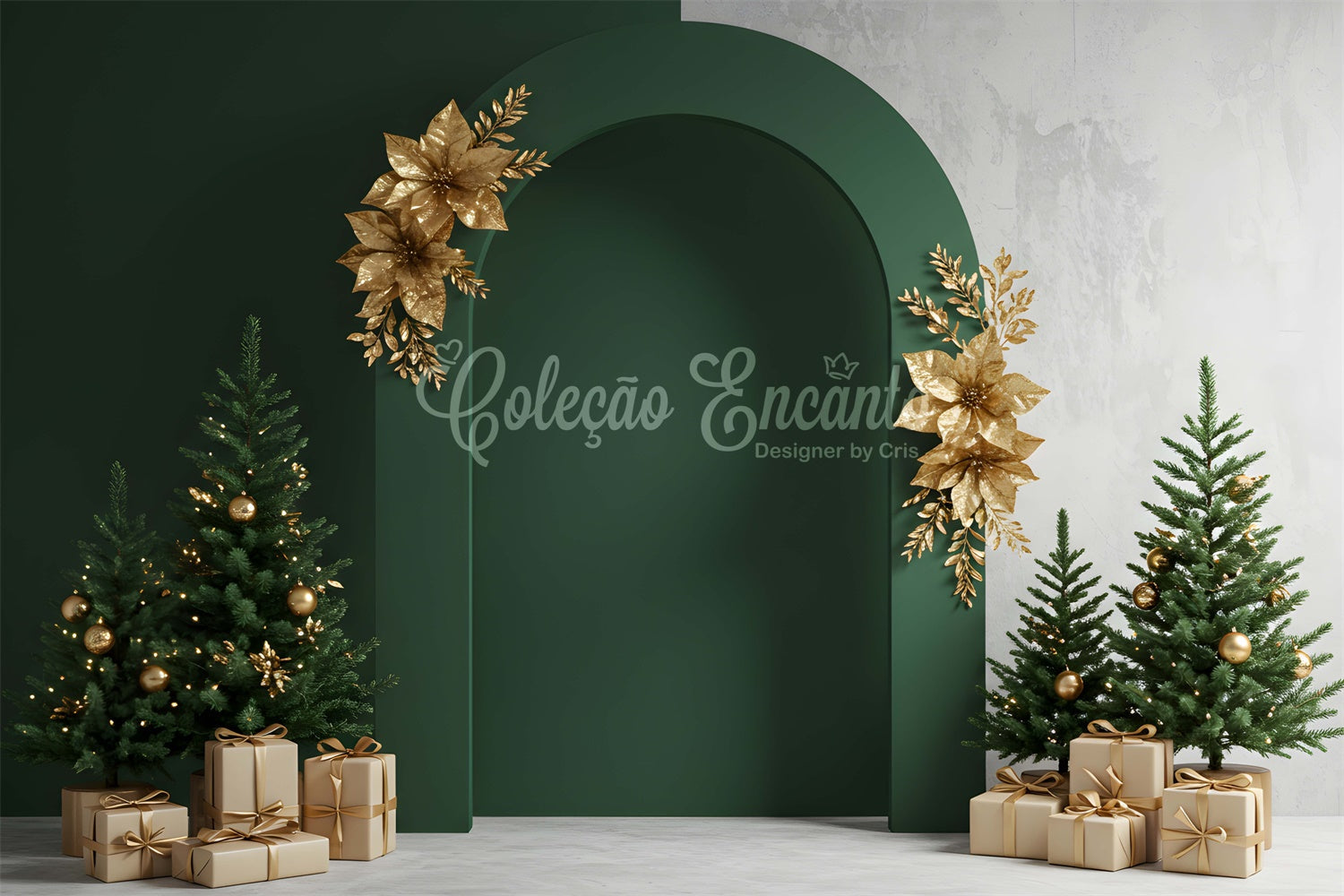Professional Christmas Backdrops Gold Decor Green Arch Backdrop UK By Magali