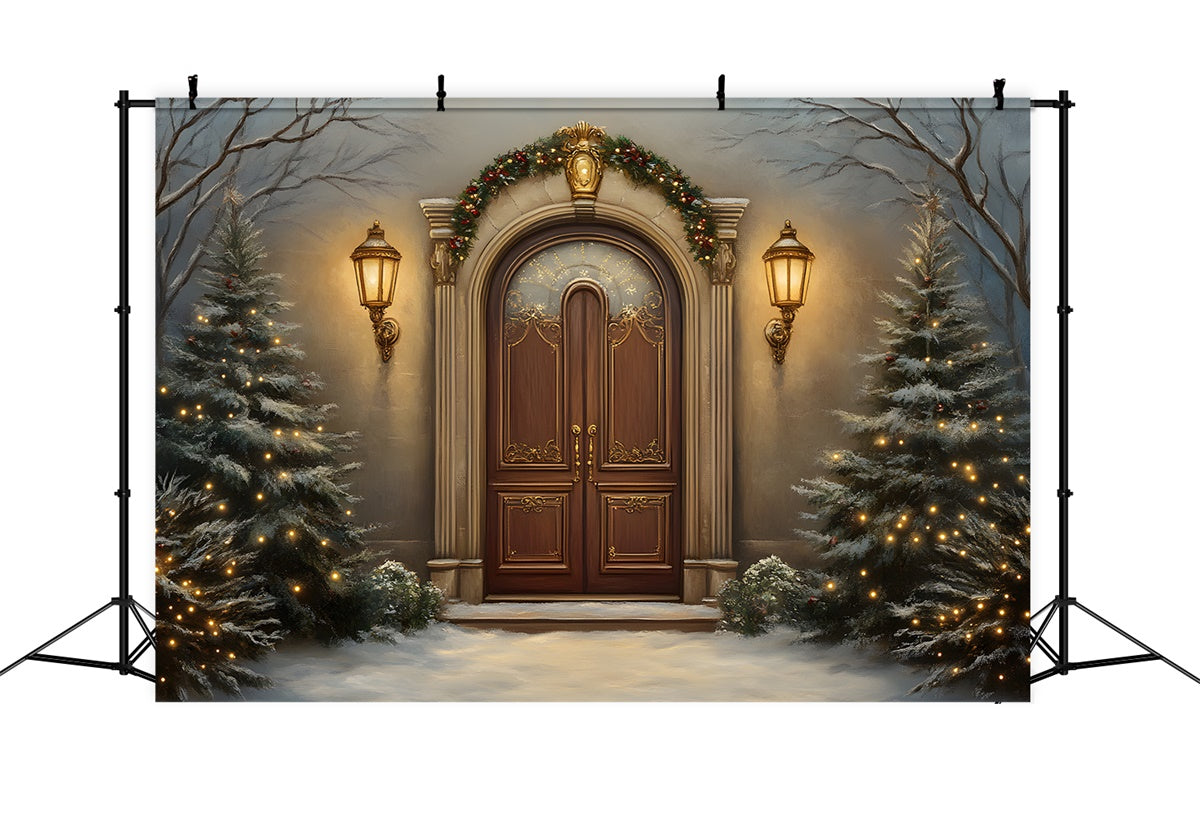 Christmas Tree Backdrop Snowy Night Vintage Entry Backdrop UK By Magali