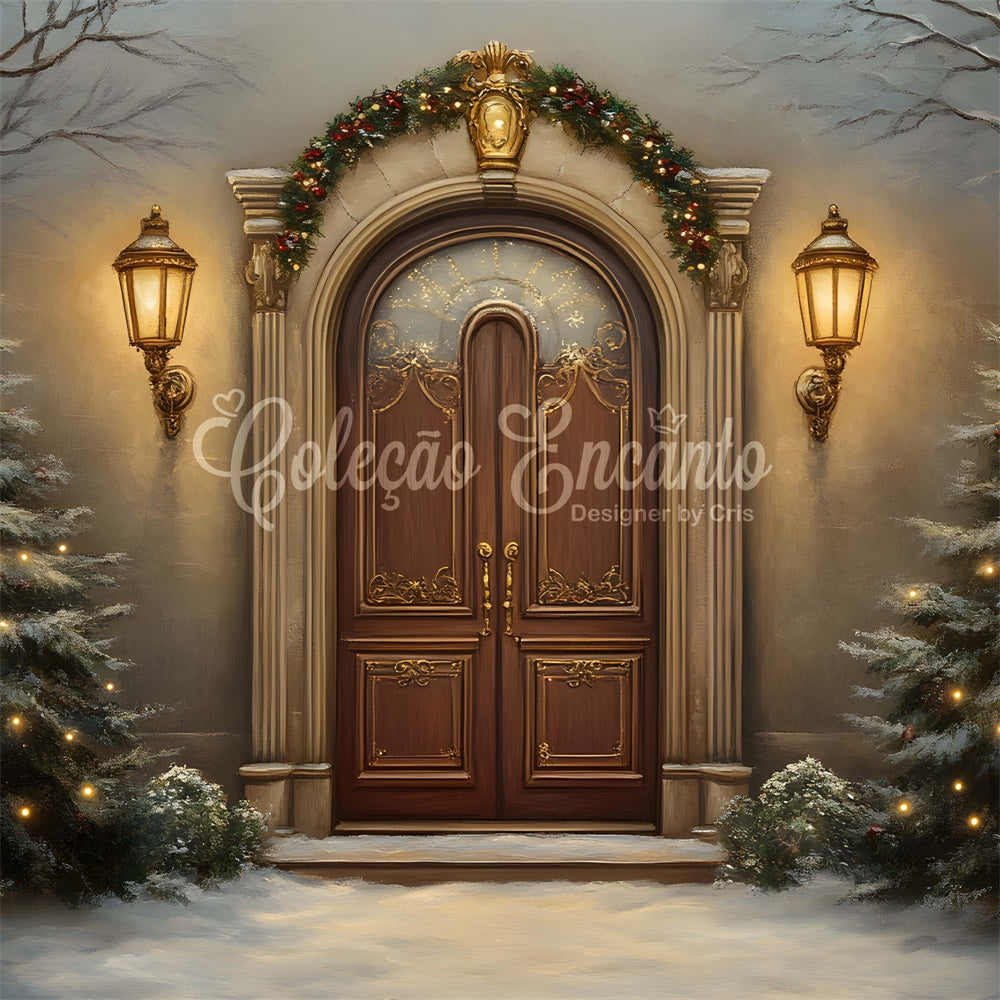 Christmas Tree Backdrop Snowy Night Vintage Entry Backdrop UK By Magali