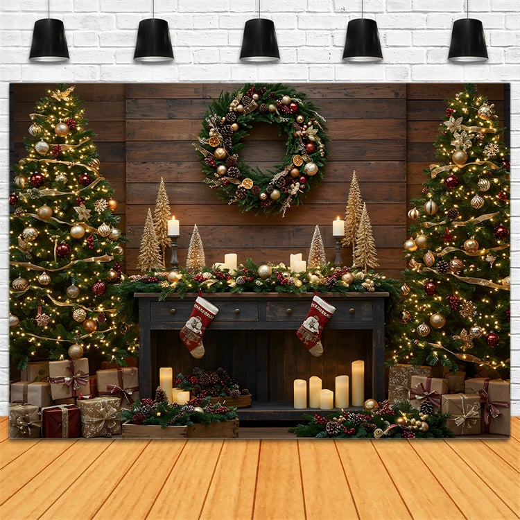 Christmas Fireplace Backdrop Candle Glow Holiday Setup Backdrop UK By Magali