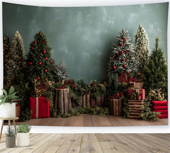 Christmas Tree Backdrop Green Wall Woodland Setup Backdrop UK By Magali