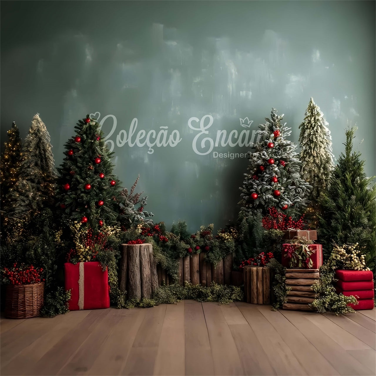 Christmas Tree Backdrop Green Wall Woodland Setup Backdrop UK By Magali