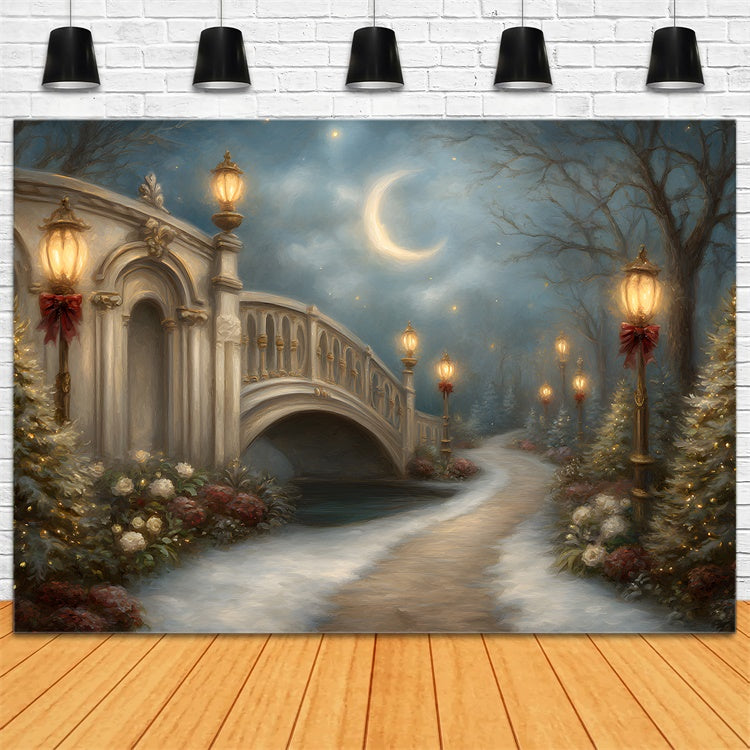 Christmas Backdrops Holiday Bridge Lantern Moon Backdrop UK By Magali