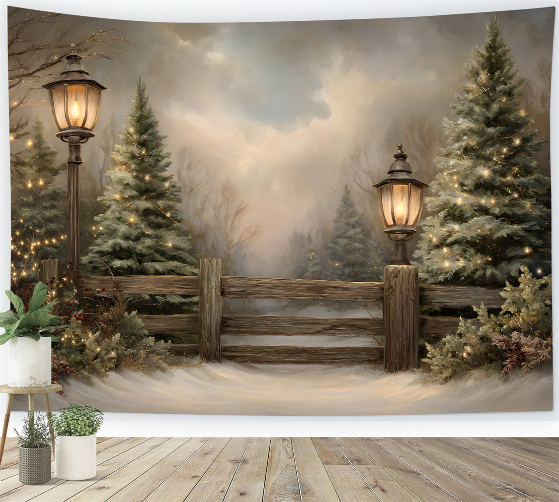Christmas Backdrops Sale Frosty Trees Rustic Fence Backdrop UK By Magali