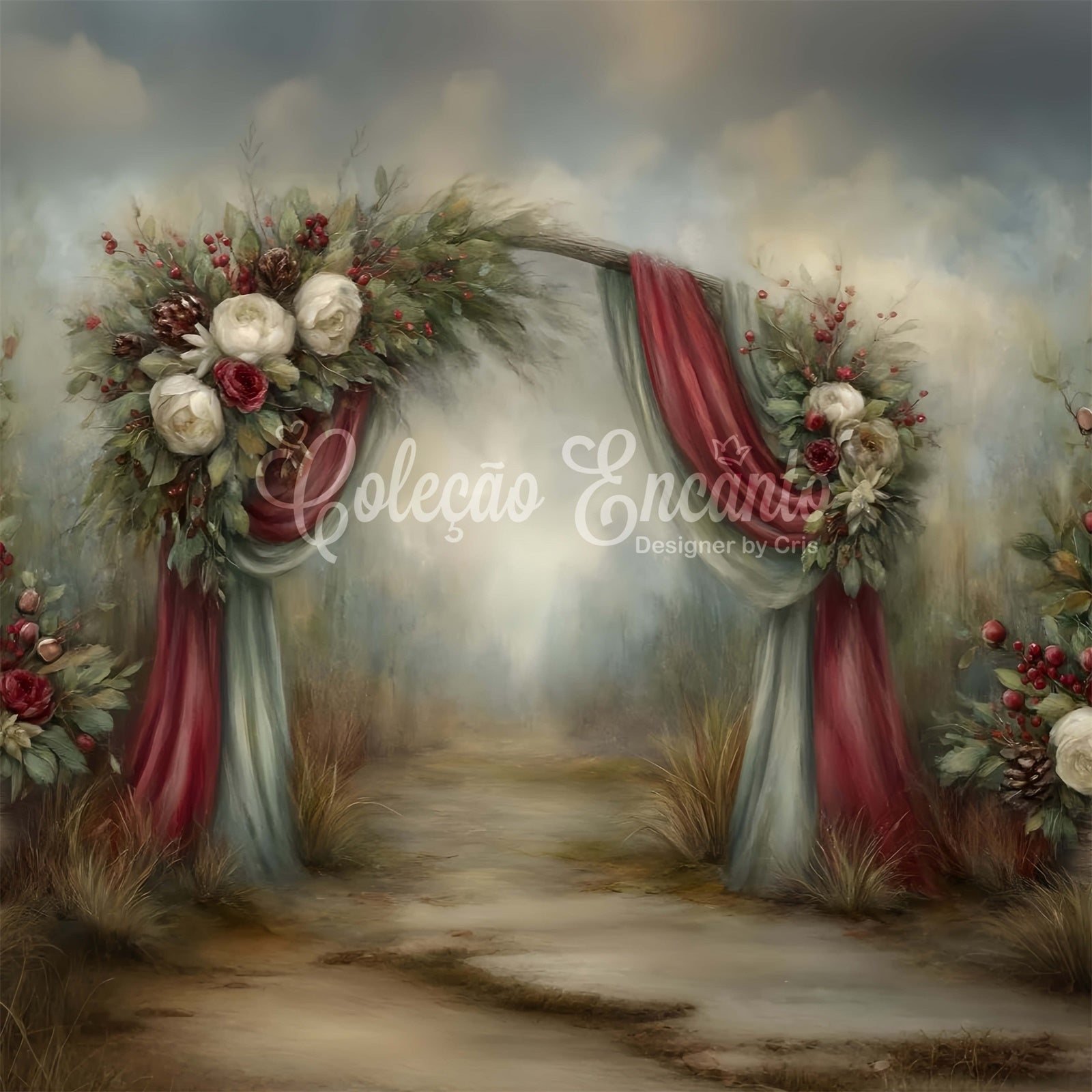 Christmas Backdrop Rustic Holiday Floral Archway Backdrop UK By Magali