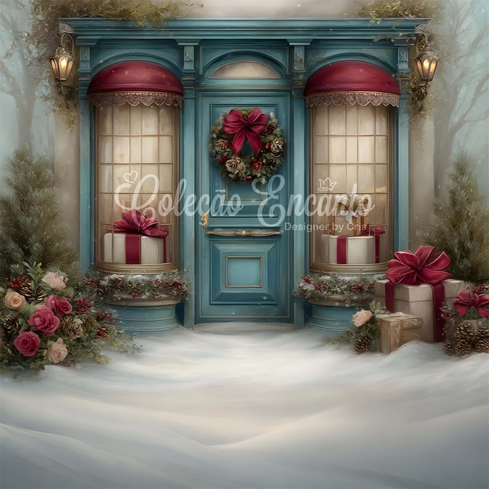 Christmas Photo Backdrops Flower Garland Gift Scene Backdrop UK By Magali