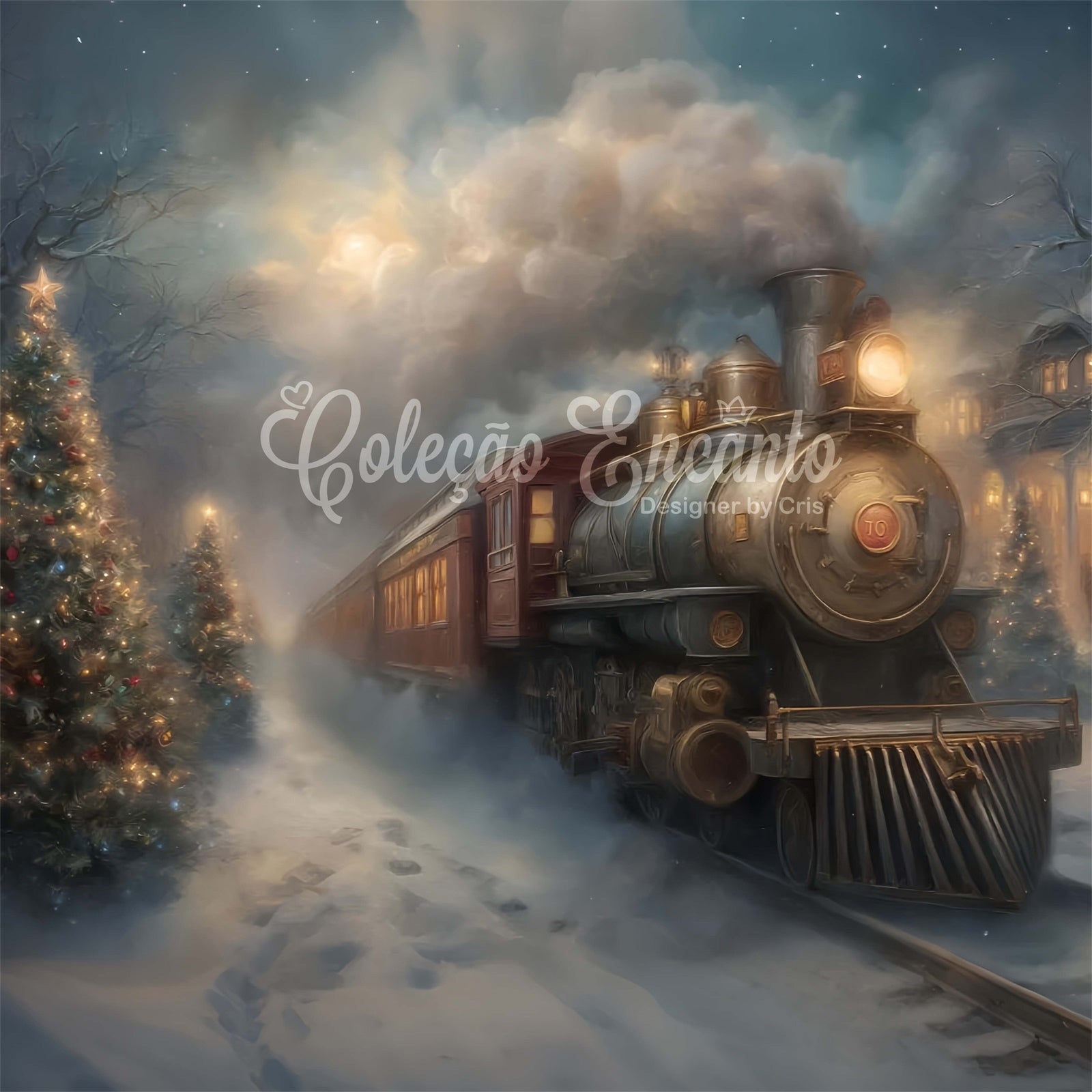 Christmas Photo Backdrop Vintage Train Winter Night Backdrop UK By Magali