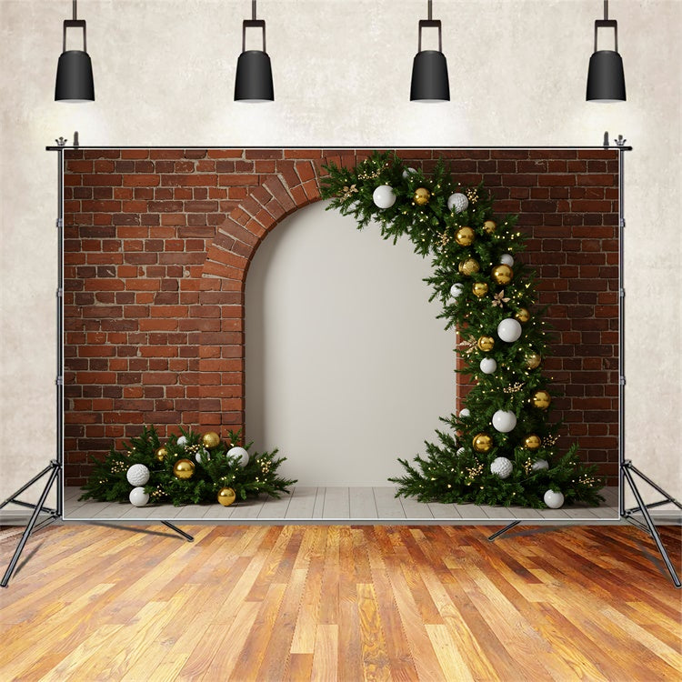 Christmas Photography Backdrops Brick Wall Garland Arch Backdrop UK By Magali