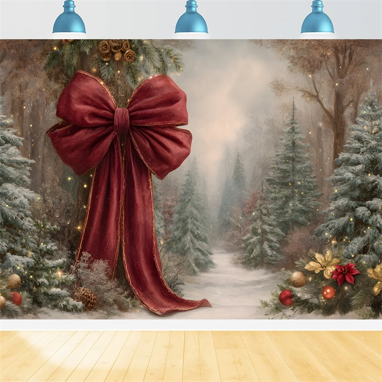 Christmas Backdrops For Photography Red Bow Pine Tree Backdrop UK By Magali