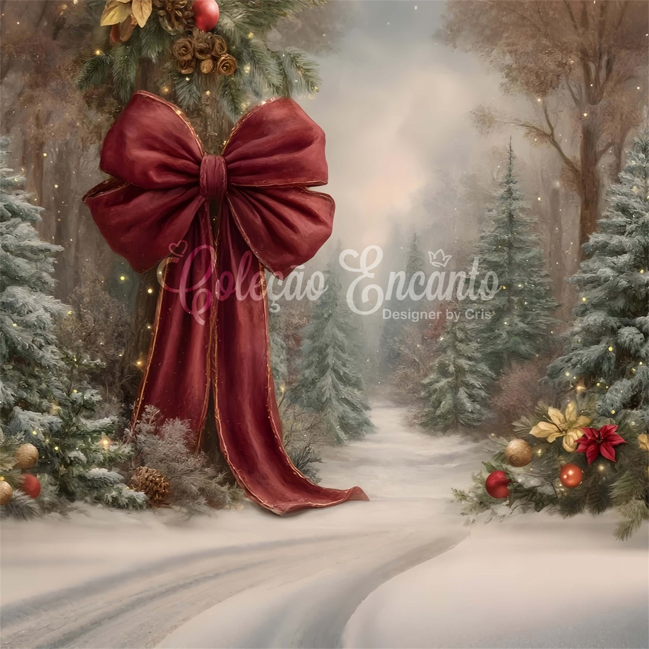 Christmas Backdrops For Photography Red Bow Pine Tree Backdrop UK By Magali