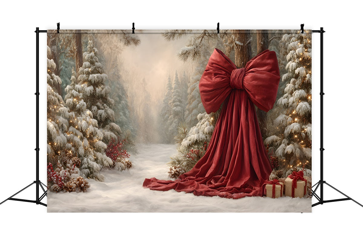 Christmas Tree Backdrop Snowy Forest Holiday Bow Backdrop UK By Magali