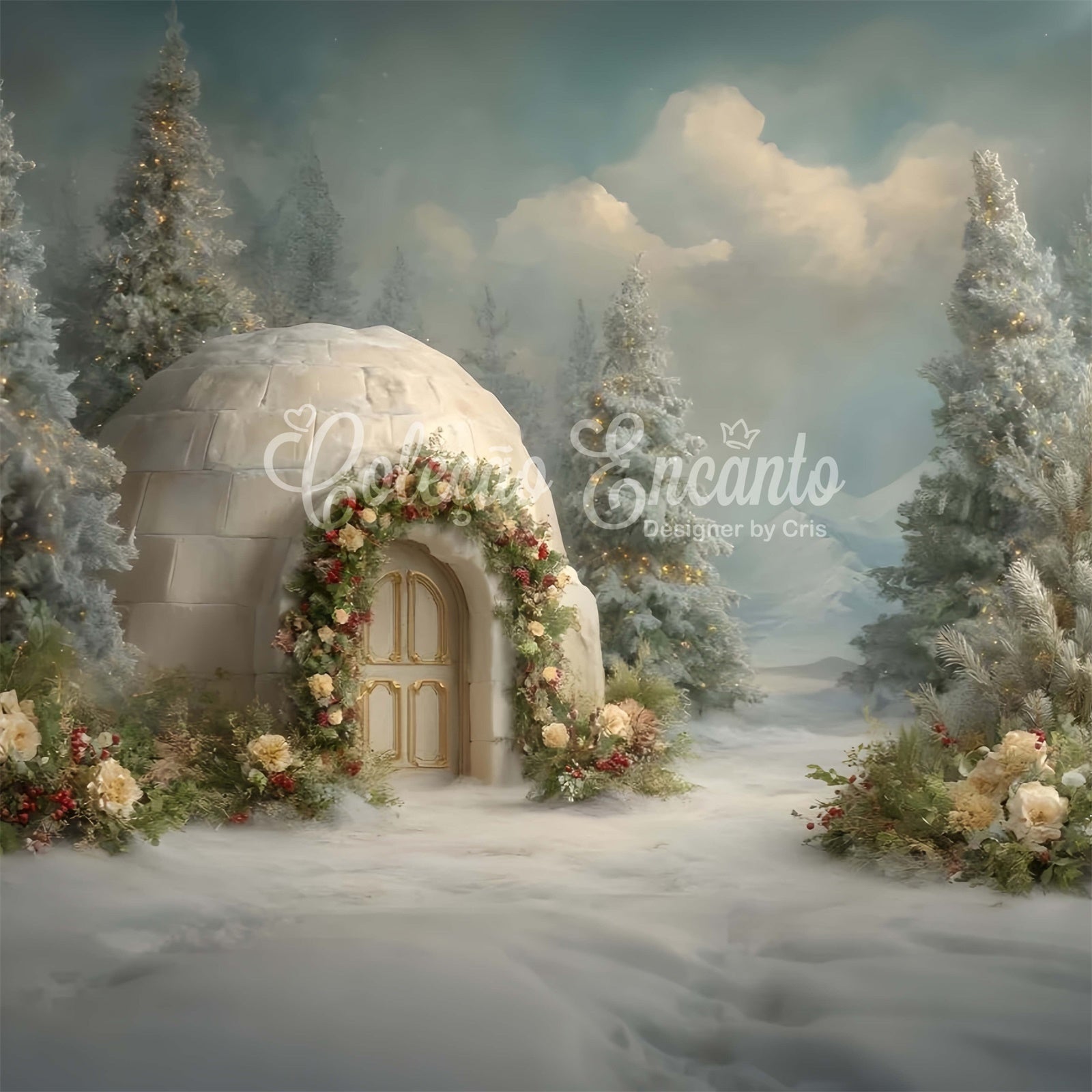 Christmas Backdrops Sale Snow House Holiday Garland Backdrop UK By Magali