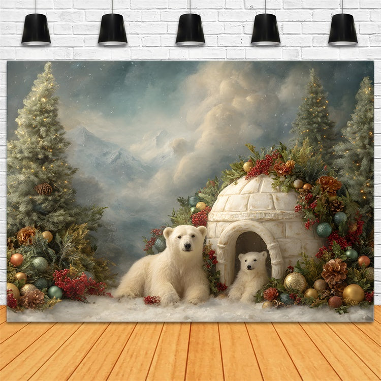 Christmas Photo Backdrop Polar Bear Christmas Igloo Backdrop UK By Magali