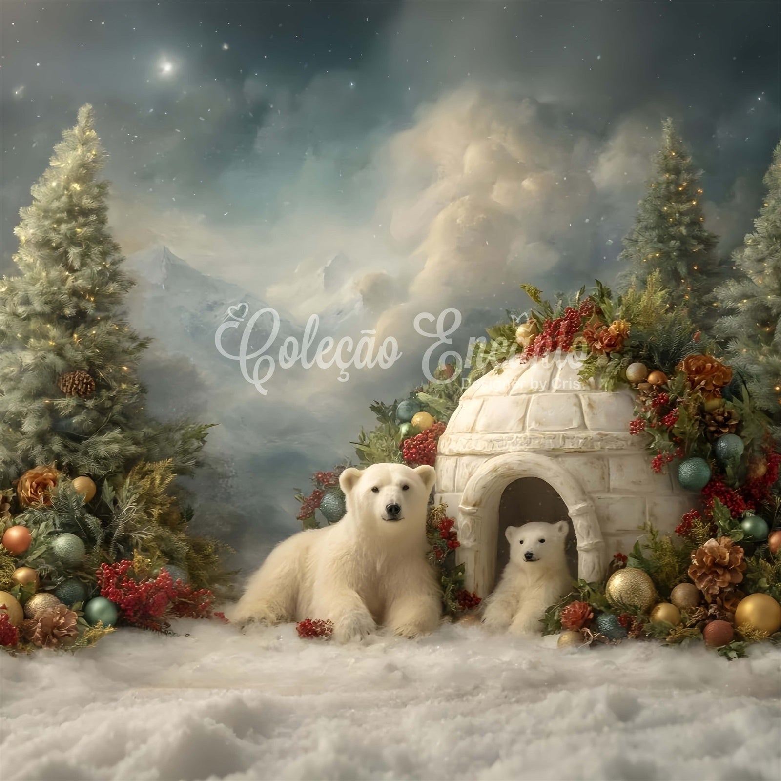 Christmas Photo Backdrop Polar Bear Christmas Igloo Backdrop UK By Magali