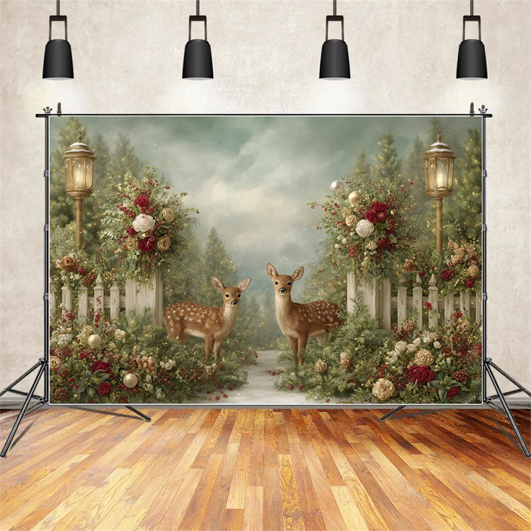 Christmas Backdrops Sale Winter Reindeer Rose Decor Backdrop UK By Magali