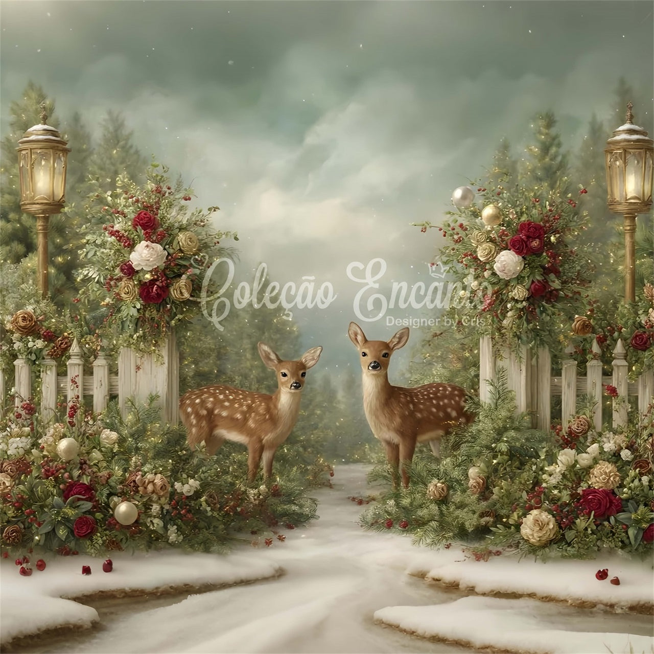 Christmas Backdrops Sale Winter Reindeer Rose Decor Backdrop UK By Magali