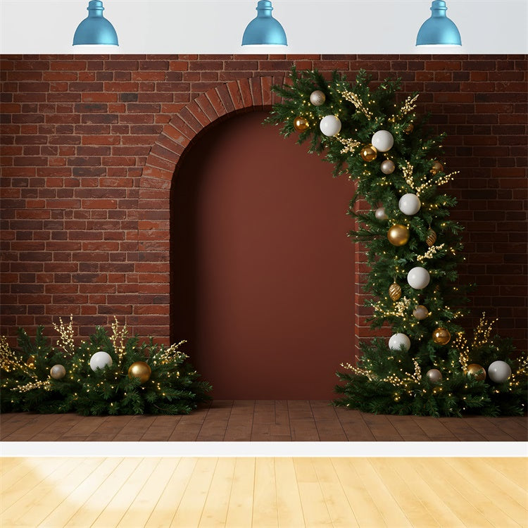 Christmas Photo Backdrop Dark Brick Archway Greenery Backdrop UK By Magali