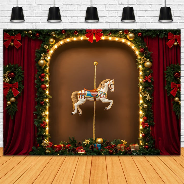 Christmas Backdrops Red Theater Garland Carousel Backdrop UK By Magali