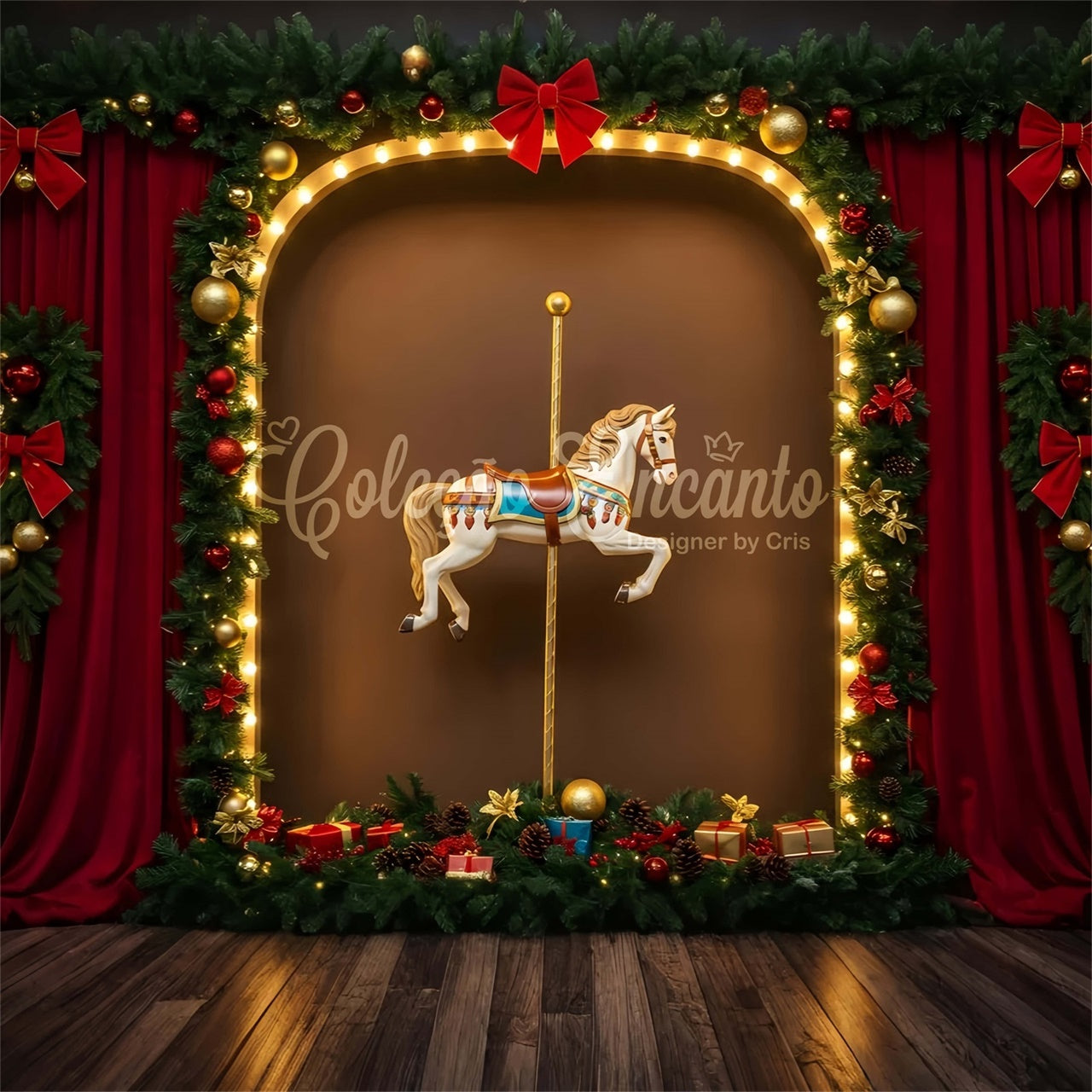 Christmas Backdrops Red Theater Garland Carousel Backdrop UK By Magali