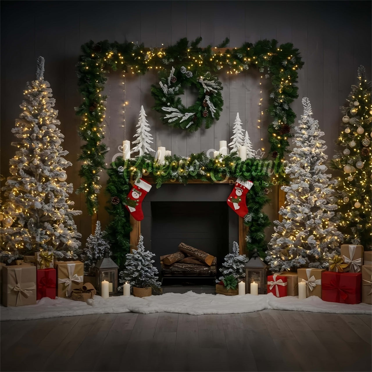 Christmas Fireplace Backdrop Fireplace Present Display Backdrop UK By Magali