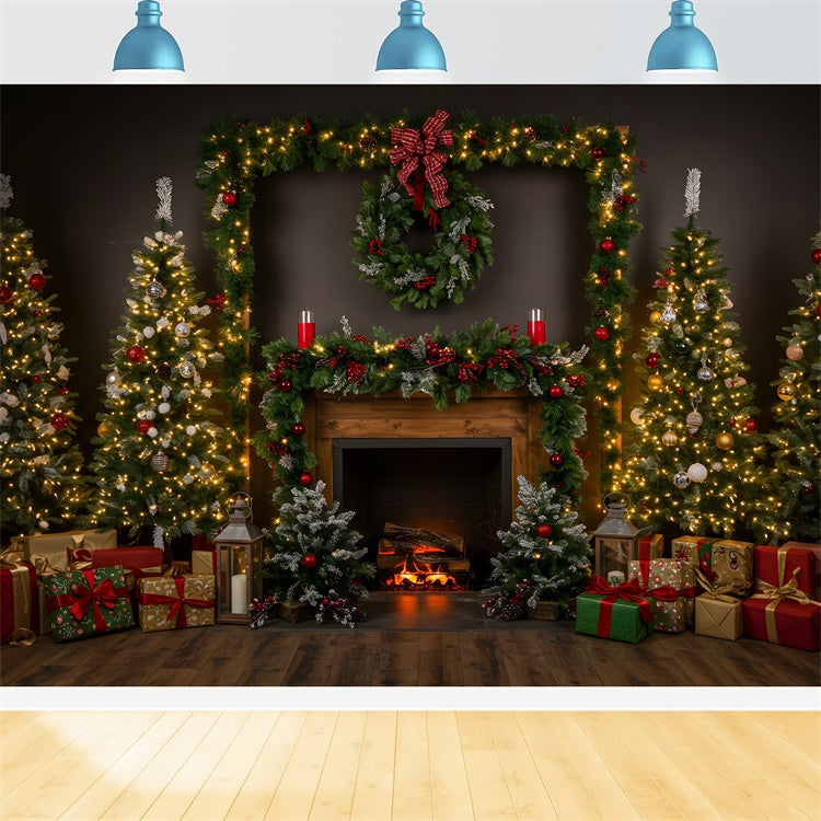 Christmas Fireplace Backdrop Cozy Fireplace Garland Tree Backdrop UK By Magali