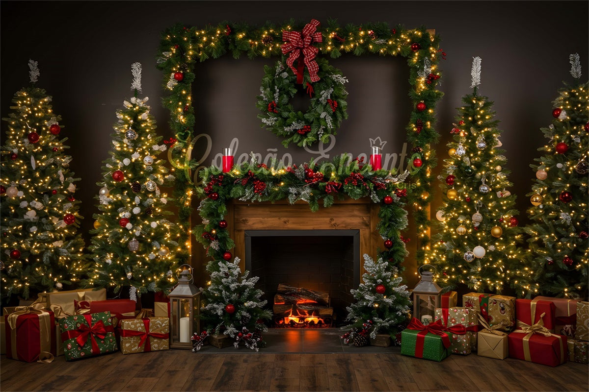 Christmas Fireplace Backdrop Cozy Fireplace Garland Tree Backdrop UK By Magali