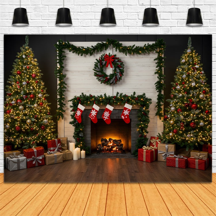 Christmas Fireplace Backdrop Holiday Living Room Fireplace Backdrop UK By Magali