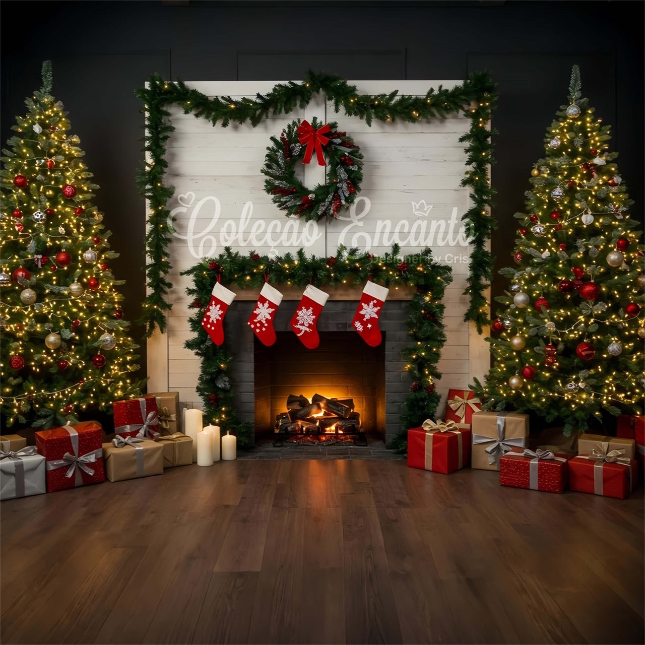 Christmas Fireplace Backdrop Holiday Living Room Fireplace Backdrop UK By Magali