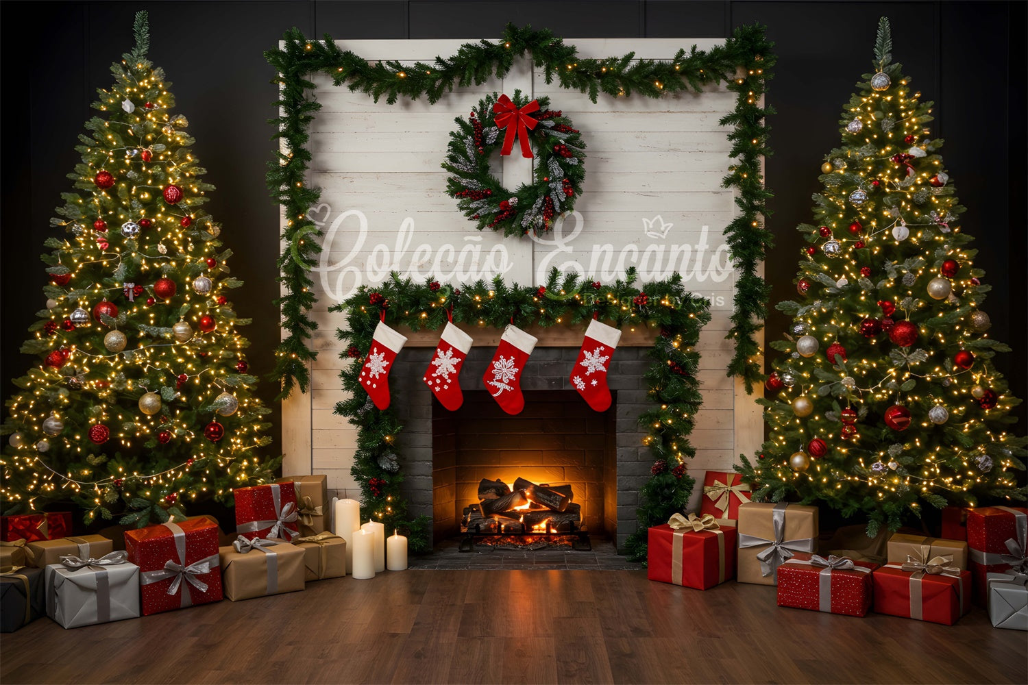 Christmas Fireplace Backdrop Holiday Living Room Fireplace Backdrop UK By Magali