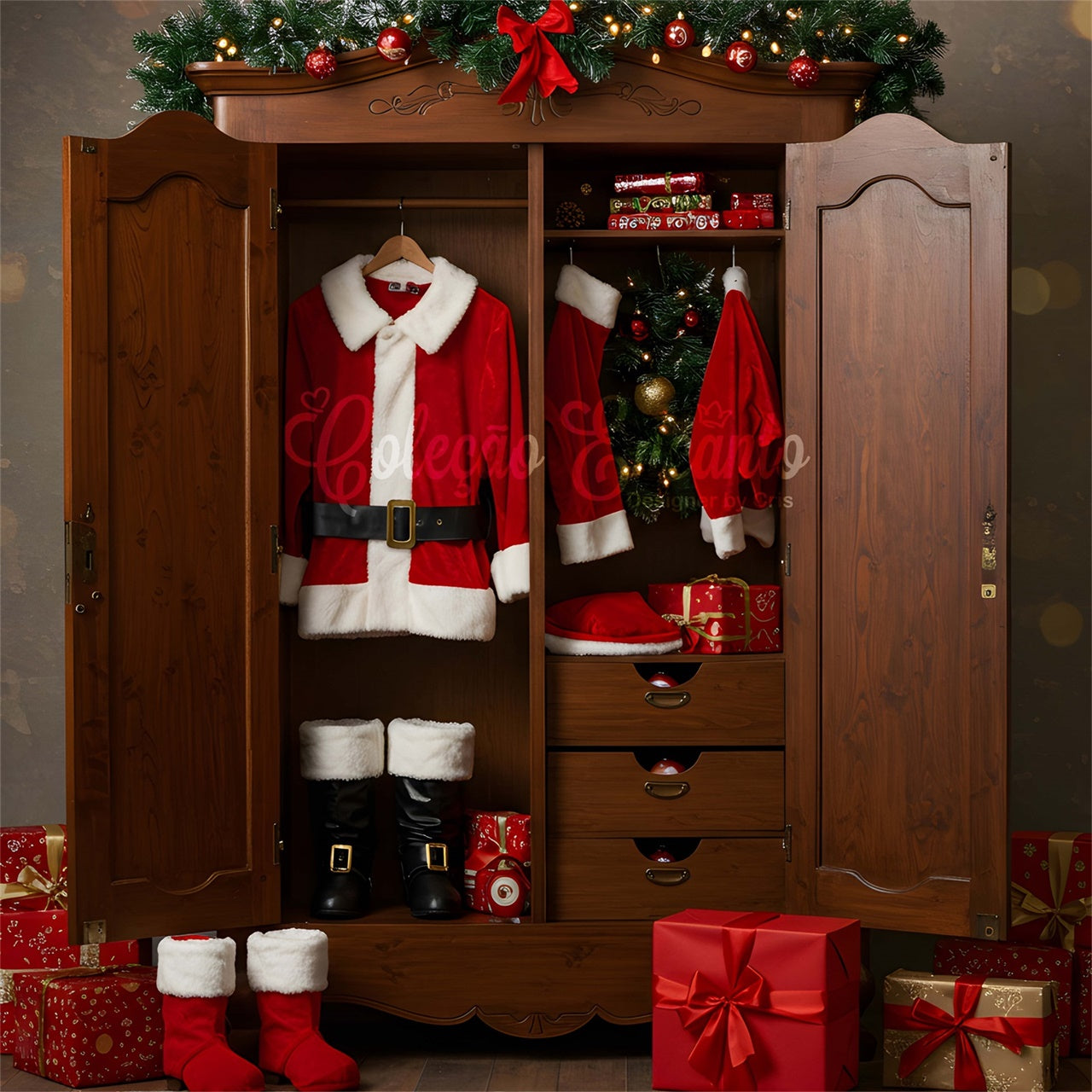 Christmas Photo Backdrop Santa Costume Closet Gift Backdrop UK By Magali