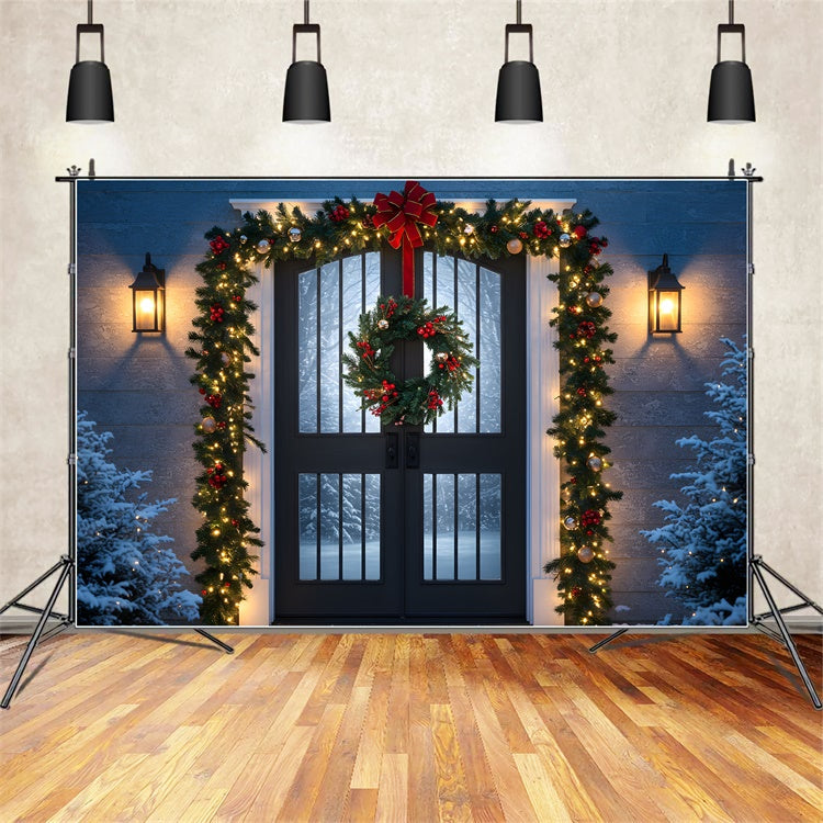 Christmas Backdrop Christmas Porch Wreath Light Backdrop UK By Magali
