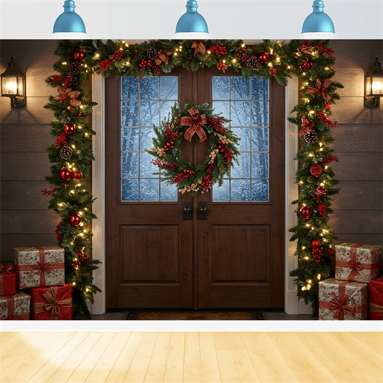 Christmas Backdrop Rustic Wreath Entry Backdrop UK By Magali
