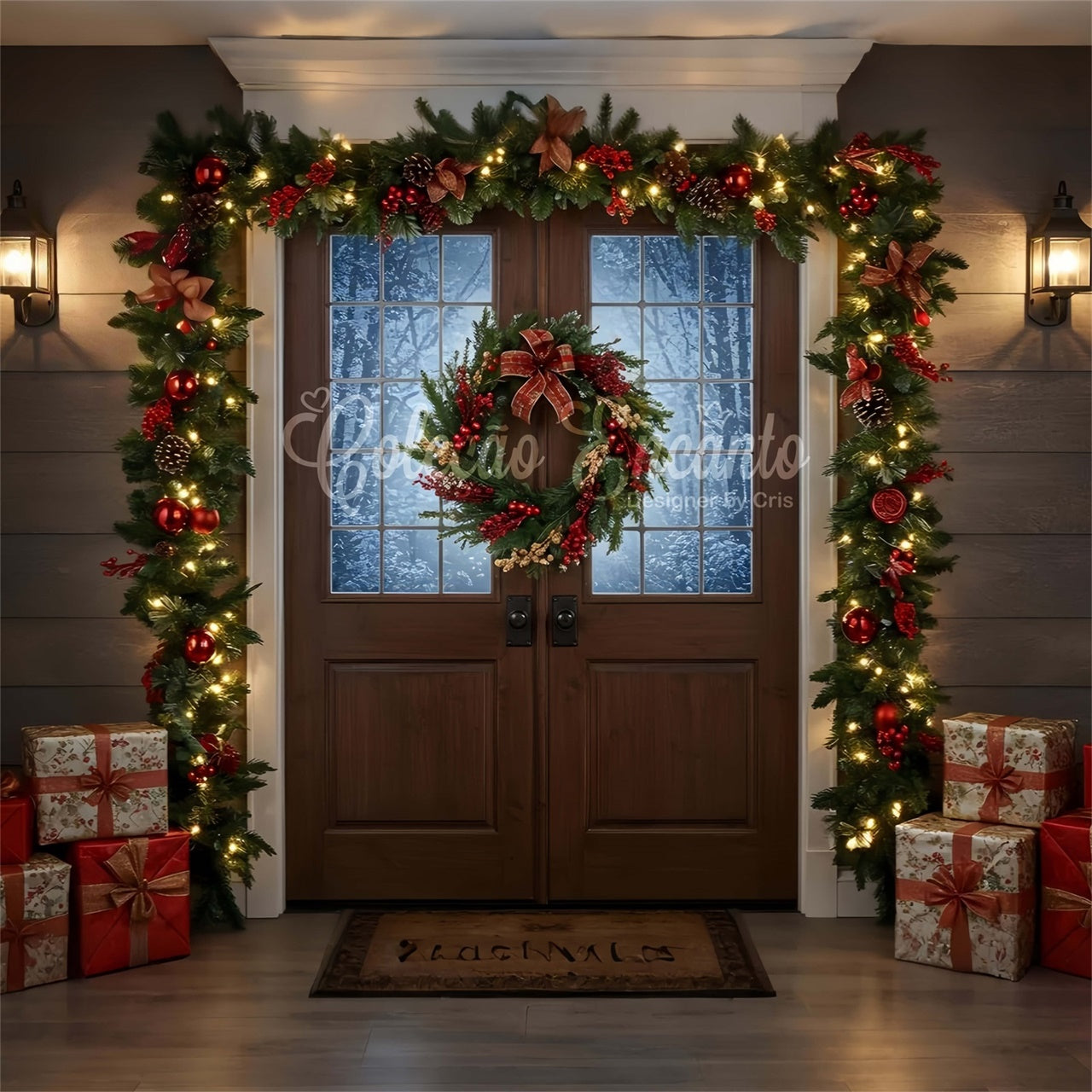 Christmas Backdrop Rustic Wreath Entry Backdrop UK By Magali