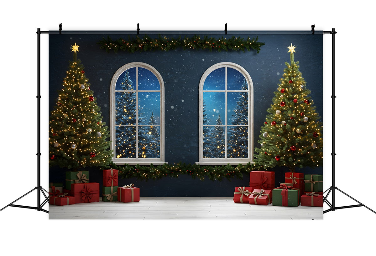 Christmas Photo Backdrops Eve Window Lighted Tree Backdrop UK By Magali