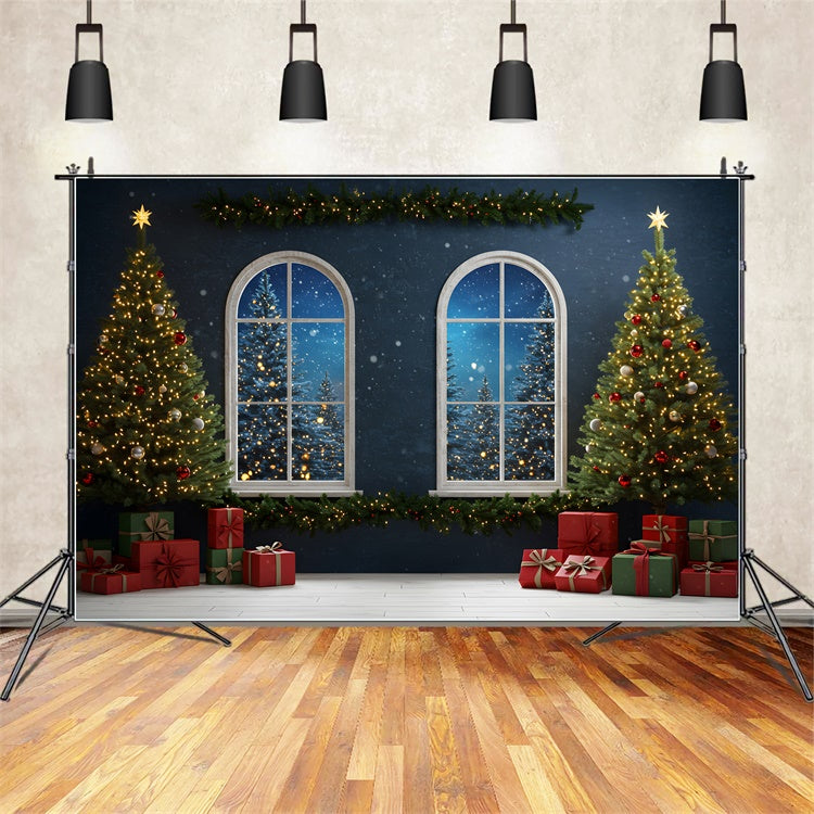 Christmas Photo Backdrops Eve Window Lighted Tree Backdrop UK By Magali