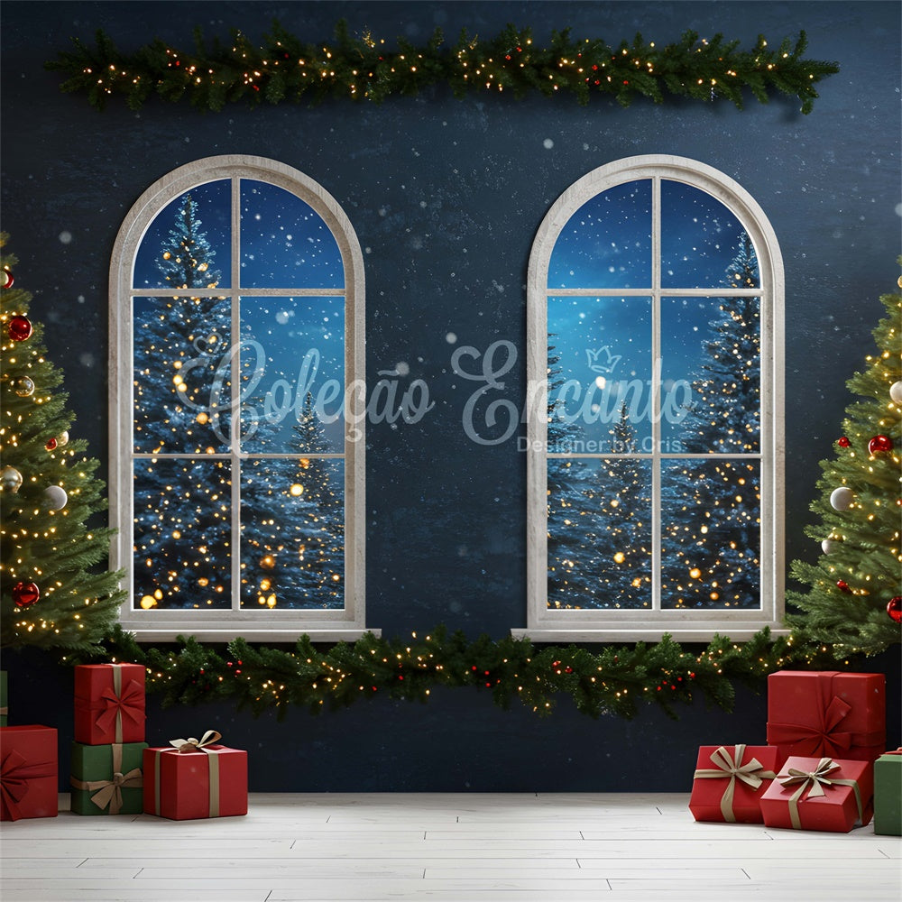 Christmas Photo Backdrops Eve Window Lighted Tree Backdrop UK By Magali
