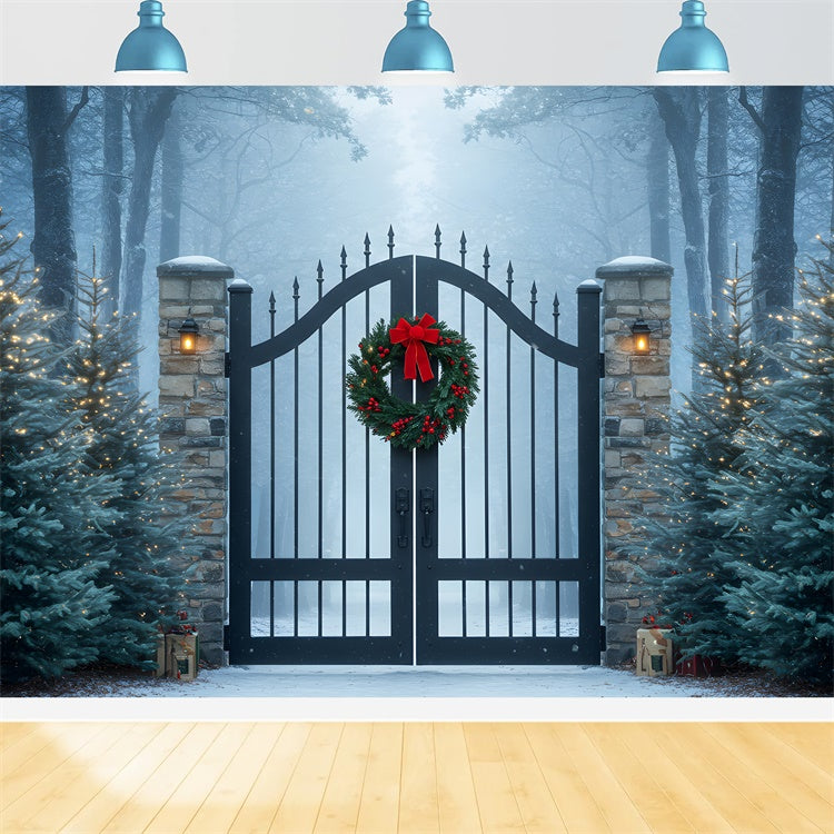 Christmas Backdrops Sale Snowy Forest Iron Gate Backdrop UK By Magali