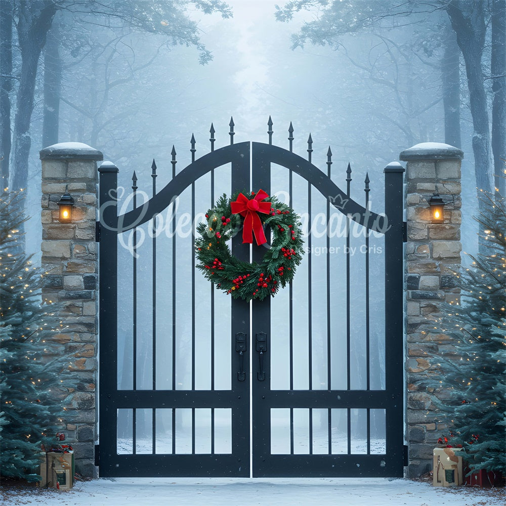 Christmas Backdrops Sale Snowy Forest Iron Gate Backdrop UK By Magali
