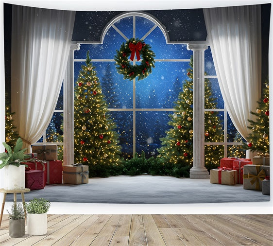 Christmas Tree Backdrop Window Drapes Decor Backdrop UK By Magali