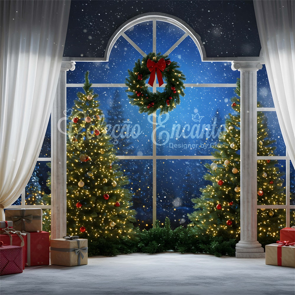 Christmas Tree Backdrop Window Drapes Decor Backdrop UK By Magali