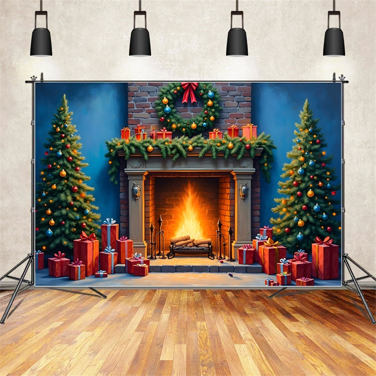 Christmas Fireplace Backdrop Fireplace Garland Tree Backdrop UK By Magali