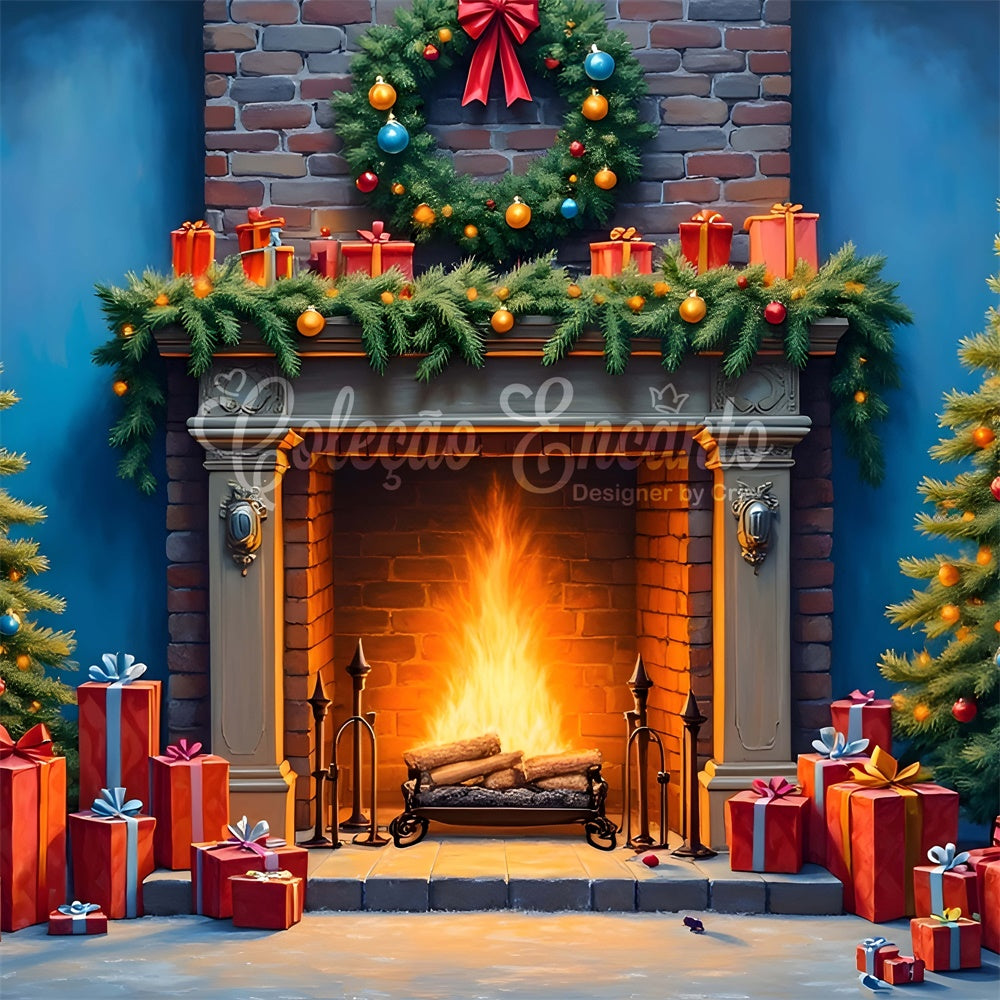 Christmas Fireplace Backdrop Fireplace Garland Tree Backdrop UK By Magali
