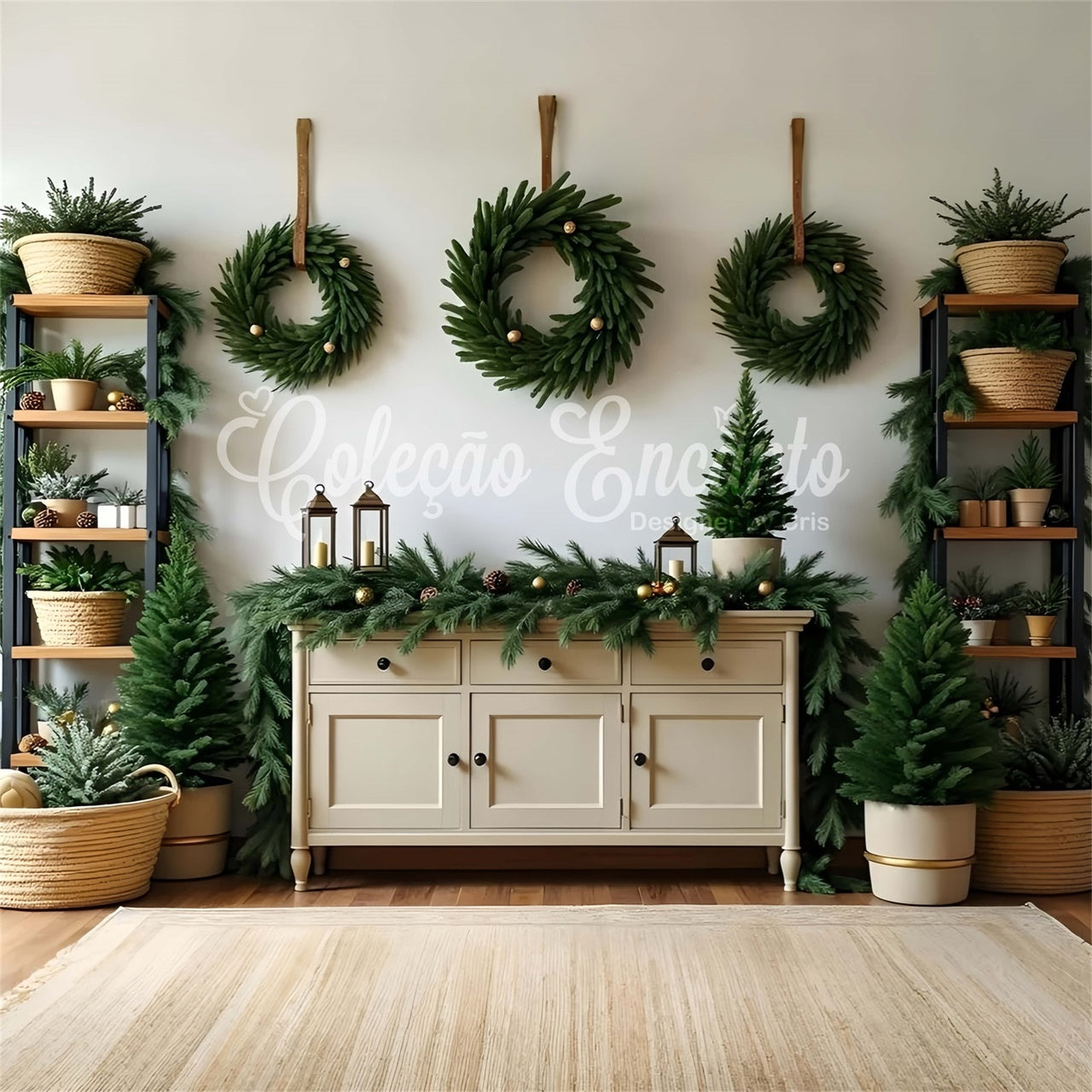 Professional Christmas Backdrops Pine Wreath Decor Backdrop UK By Magali